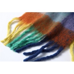 Kleurrijke cashmere sjaal met kwastjes - groot - ruit / strepen