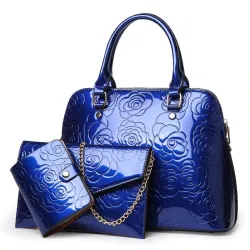 Leren handtas - crossbody - kleine portemonnee - bloemenprint - set van 3 stuksSets