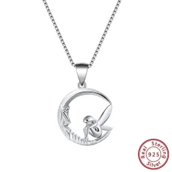 Fee zittend op maan hanger - ketting - 925 sterling zilverHalskettingen