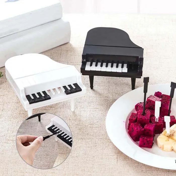 Pianovormige fruit / snacks vorken - tandenstokers - 9 stuksBestek