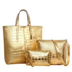 Leren tas - crossbody - kleine clutch - krokodillenleer design - set van 3 stuksSets