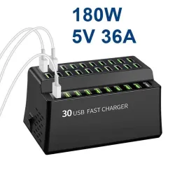 180W 36A - snelladen - USB Smart oplader met 30 USB-poorten - voor iPhone - SamsungOpladers