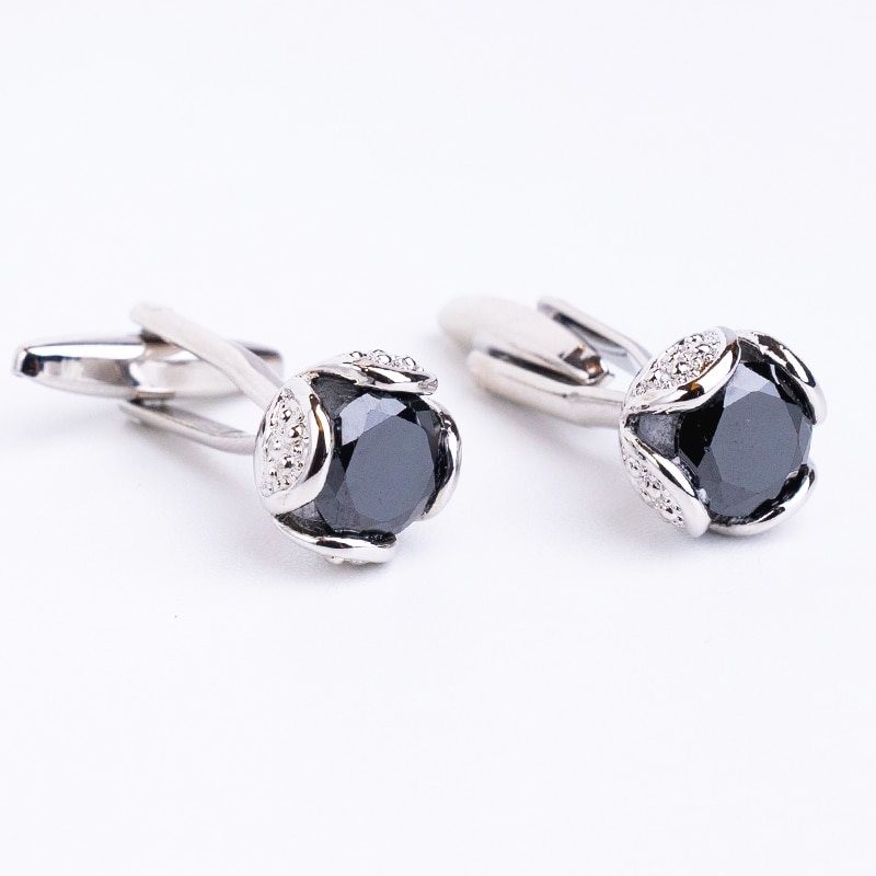 Luxurious cufflinks with black crystal - 2 pieces