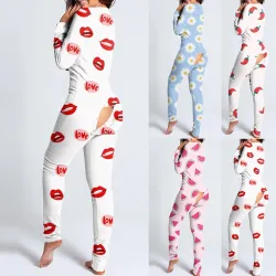 Slaapjumpsuit met knopen - pyjama uit één stuk met functionele klep aan de achterkantLingerie