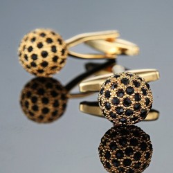 Golden ball with black crystals - cufflinks - 2 pieces