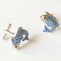 Cufflinks with blue fish - 2 pieces