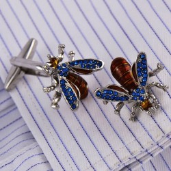 Blue crystal bee cufflinks - 2 pieces