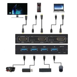 KVM 4K Switch Splitter - HDMI - USB - gemeinsamer Monitor - mit 2 Anschlüssen