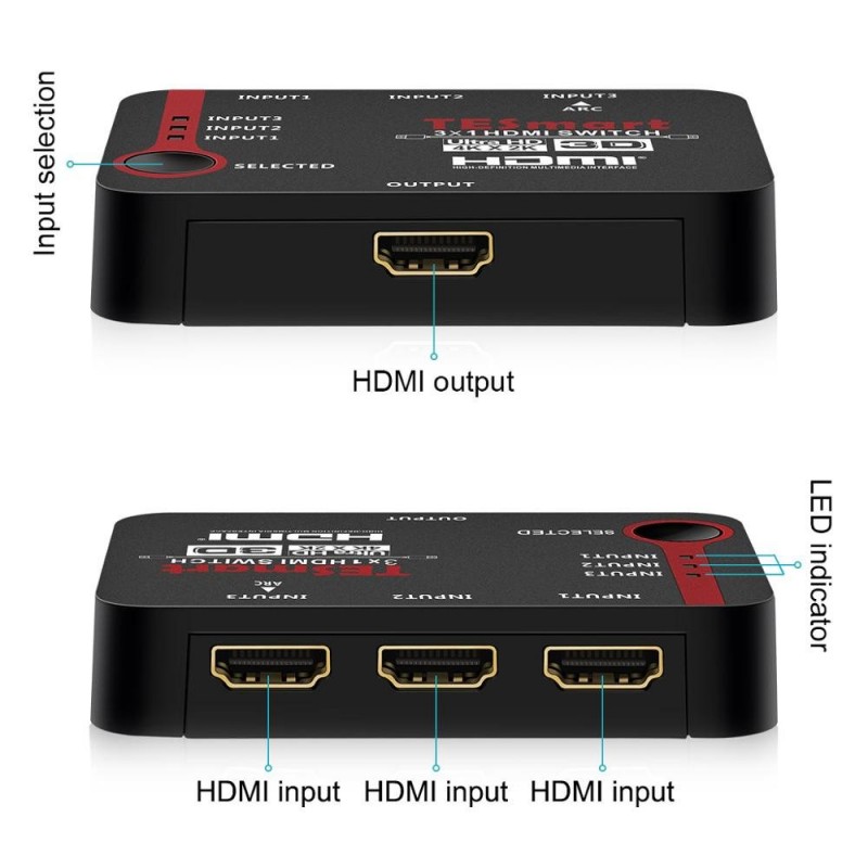 HDMI-Schalter - 3x1 4K2K - Splitterbox - Ultra HD für DVD HDTV Xbox PS3 PS4 - Fernbedienung