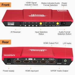 HDMI-schakelaar - 4 in 1 uit - met S / PDIF & L / R audio-uitgang - HDTV 4K 60Hz 4: 4: 4 - IR-afstandsbedieningHDMI Switcher