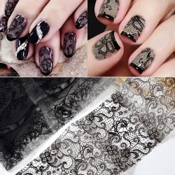 Nailart stickers - zwart & wit bloem & kant - 10 - 50 stuksNagelstickers
