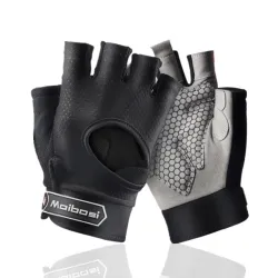 Gym padded gloves - anti-slip silicone grip -with wrist wrapFitness
