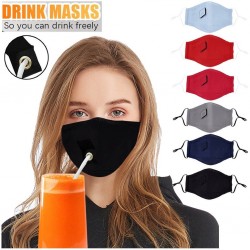 Mond / gezicht beschermend masker - herbruikbaar - met rietje om te drinken
