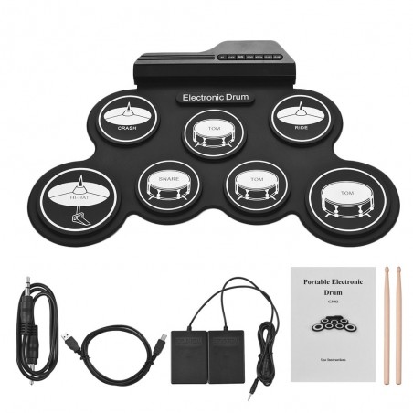 Digitales elektronisches Drum-Set - 7-Pad - USB-Roll-Up-Silikon-Drum-Pad - mit Drumsticks / Fußpedalen