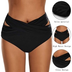 Badpakshort voor dames - bikinibroekje - hoge taille - gekruist design - polyesterZwemmen