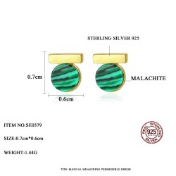Elegante ronde oorknopjes - met groene malachiet - 925 sterling zilverOorbellen