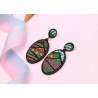 Ovale oorbellen - geometrische groene stof - Boheemse stijlOorbellen