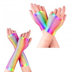 Bunte Fishnet Handschuhe - Retro Meerjungfrau - fingerlos - lang / kurz