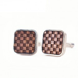 Square cufflinks - wooden grid