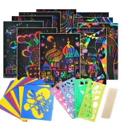 Kleur regenboog - scratch art papieren kaart - set met graffiti stencilEducatief