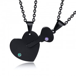 Herz & Schlüssel - mit Kristallen - Halskette - Unisex - für Sie & Ihn