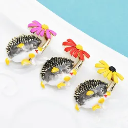 Egel met een bloem - brocheBroches