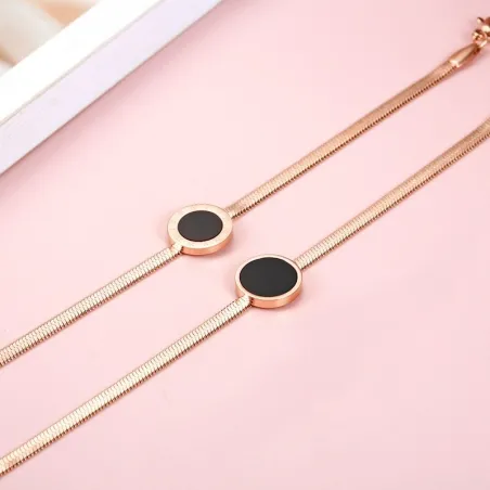 Rose gold bracelet - black round pendant with Roman numeralsBracelets