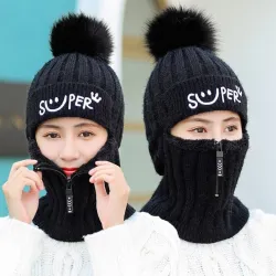 Wintermuts met pompon - bivakmuts met ritssluitingPetten & Hoeden