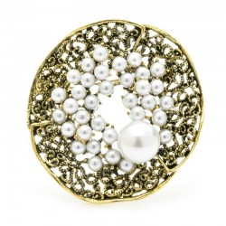 Vintage Perle Blume - runde Brosche