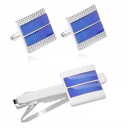 Manschettenknöpfe / Krawattenklammer aus blauem Quadrat - Zinklegierung