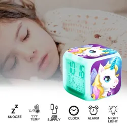 Cube shaped clock with unicorn - digital - LED - color changingClocks