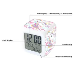Cube shaped clock with unicorn - digital - LED - color changingClocks