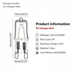 Halogen-LED-Lampe - für Kühlschränke / Öfen - G9 - 20W - 25W - 40W - 60W - 10 Stück