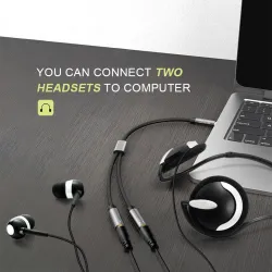 Koptelefoonsplitter - AUX-kabel - 3,5 mm jack - mannelijk naar 2 vrouwelijk - voor PC / MP3Kabels