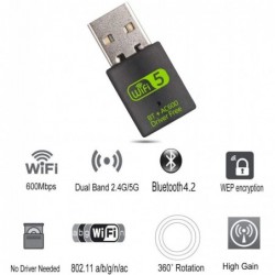 USB 2.0 - Wifi-ontvanger - adapter met Bluetooth - 600 Mbps 2.4G 5GNetwerk