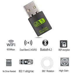 USB 2.0 - Wifi-ontvanger - adapter met Bluetooth - 600 Mbps 2.4G 5GNetwerk