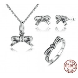Kristallschleifenknoten - Schmuckset - Halskette / Ohrringe / Ring - 925er Sterlingsilber