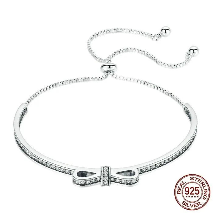 Elegante kristallen armband met strik - verstelbaar - 925 sterling zilverArmbanden