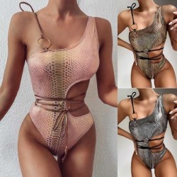 Sexy bikini / badpak uit één stuk - met sierringen - slangenleerBadkleding