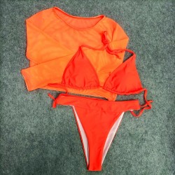 Sexy bikiniset - top met lange mouwen - hoge / lage taille - 3 stuksBadkleding