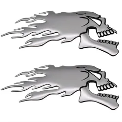 3D chrome ghost skull head - car & motorcycle sticker 2 piecesStickers
