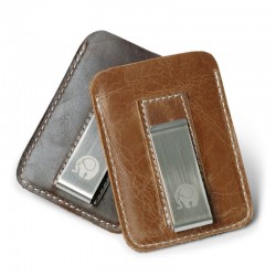 Slim leather wallet - with metal clip - money holder