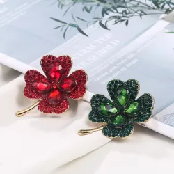 Four leaf clover - crystal broochBrooches
