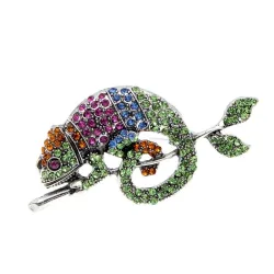 Trendy broche met kristallen kameleon / hagedisBroches