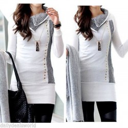 Witte lange trui - hoge kraag - lange mouw - met metalen versieringenHoodies & Truien