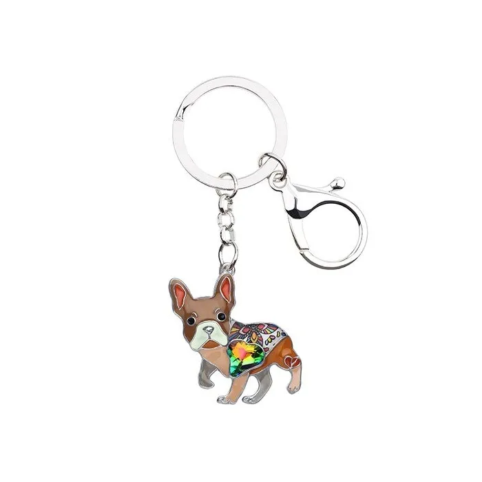 Enamel french bulldog - metal keychainKeyrings
