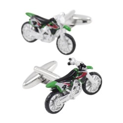 Fashionable cufflinks with green motorcycle