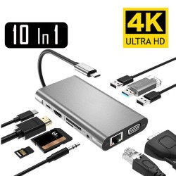 USB Typ-C - HUB Typ-C auf HDMI 4K VGA Adapter - RJ45 Lan Ethernet - SD - TF - 3,5mm Klinke