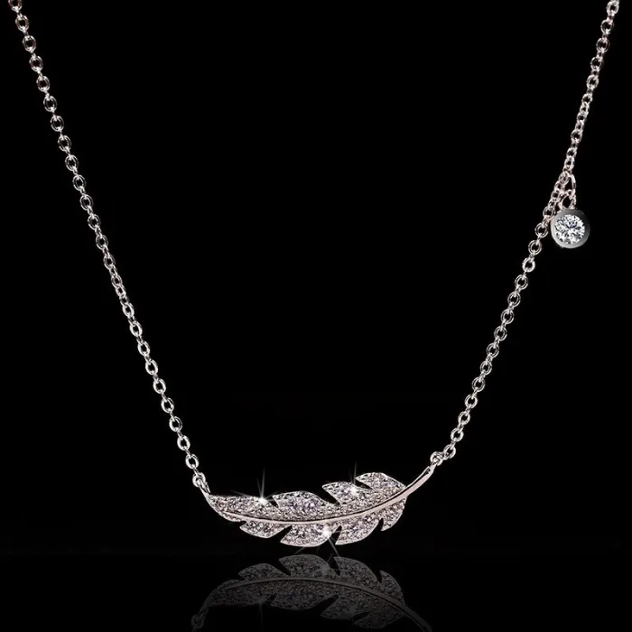 Halsketting met zilveren veer / zirkoon - 925 sterling zilverHalskettingen