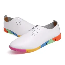 Modieuze loafers - platte schoenen - met regenboog zolen / veters - echt leerSchoenen